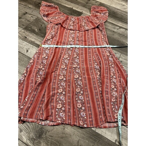 American Eagle Red Floral Off Shoulder Dress Hippie Boho Small - Picture 4 of 6